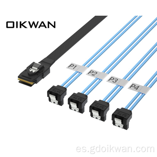 Minisas SFF-8087 a 4SATA ​​Cable de flexión lateral lateral Cable SAS SATA